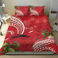 Personalized Mele Kalikimaka Hawaii Bedding Set I'iwi Bird With Ohia Lehua - Red Color LT14 - Polynesian Pride