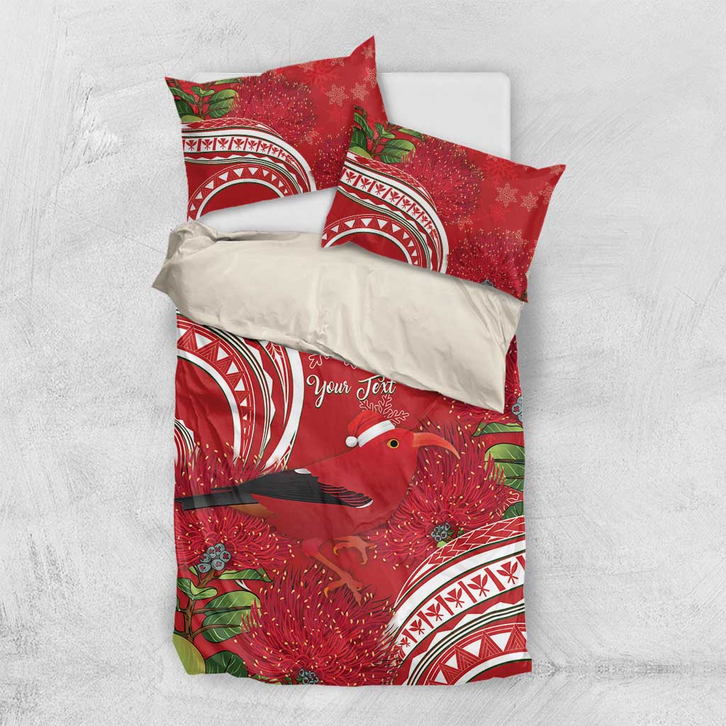 Personalized Mele Kalikimaka Hawaii Bedding Set I'iwi Bird With Ohia Lehua - Red Color LT14 US Twin 172cm x 218cm Red - Polynesian Pride