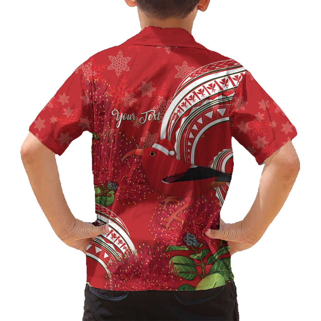 Personalized Mele Kalikimaka Hawaii Family Matching Long Sleeve Bodycon Dress and Hawaiian Shirt I'iwi Bird With Ohia Lehua - Red Color LT14 - Polynesian Pride
