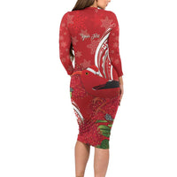 Personalized Mele Kalikimaka Hawaii Family Matching Long Sleeve Bodycon Dress and Hawaiian Shirt I'iwi Bird With Ohia Lehua - Red Color LT14 - Polynesian Pride