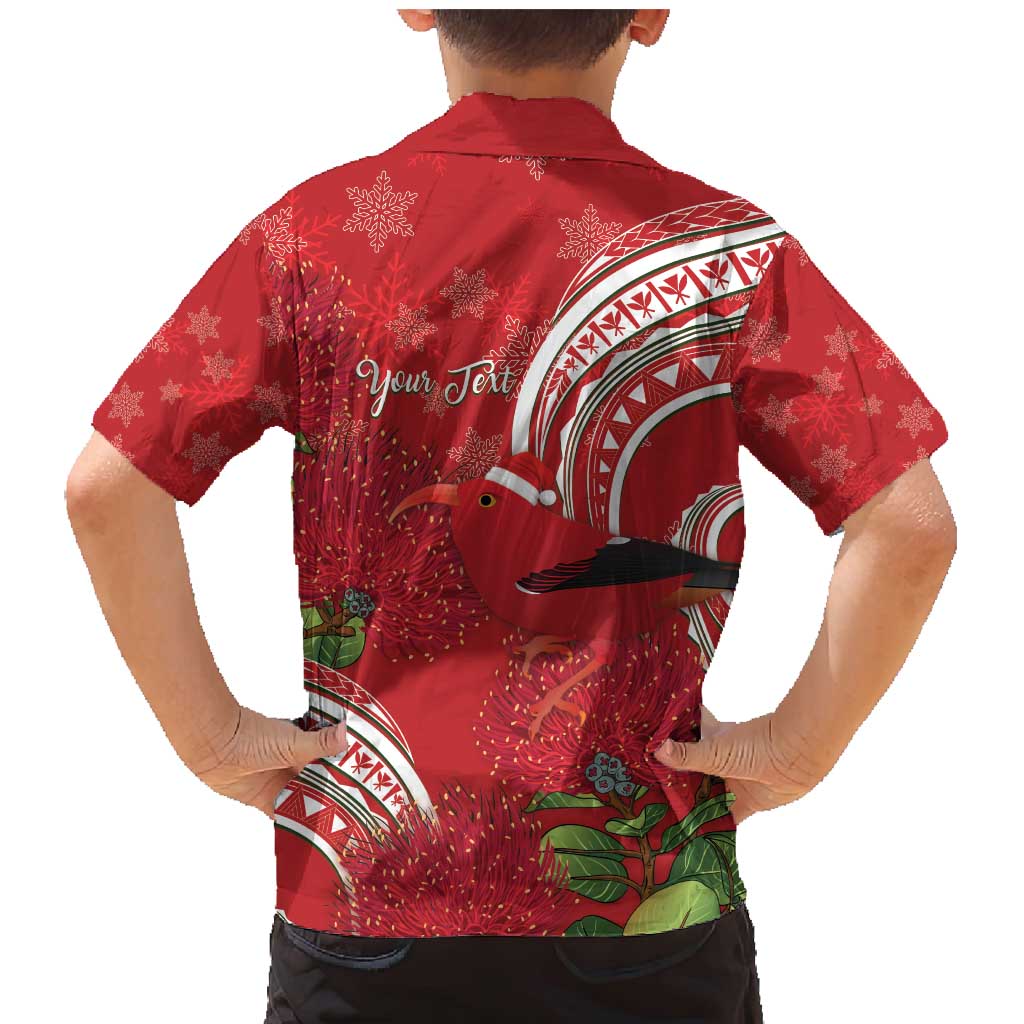 Personalized Mele Kalikimaka Hawaii Family Matching Mermaid Dress and Hawaiian Shirt I'iwi Bird With Ohia Lehua - Red Color LT14 - Polynesian Pride