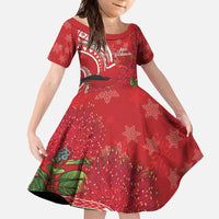 Personalized Mele Kalikimaka Hawaii Family Matching Mermaid Dress and Hawaiian Shirt I'iwi Bird With Ohia Lehua - Red Color LT14 Daughter's Dress Red - Polynesian Pride