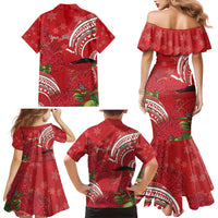 Personalized Mele Kalikimaka Hawaii Family Matching Mermaid Dress and Hawaiian Shirt I'iwi Bird With Ohia Lehua - Red Color LT14 - Polynesian Pride