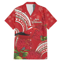 Personalized Mele Kalikimaka Hawaii Family Matching Mermaid Dress and Hawaiian Shirt I'iwi Bird With Ohia Lehua - Red Color LT14 Dad's Shirt - Short Sleeve Red - Polynesian Pride