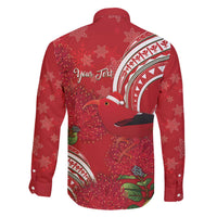 Personalized Mele Kalikimaka Hawaii Family Matching Off The Shoulder Long Sleeve Dress and Hawaiian Shirt I'iwi Bird With Ohia Lehua - Red Color LT14 - Polynesian Pride