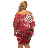 Personalized Mele Kalikimaka Hawaii Family Matching Off Shoulder Short Dress and Hawaiian Shirt I'iwi Bird With Ohia Lehua - Red Color LT14 - Polynesian Pride