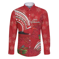Personalized Mele Kalikimaka Hawaii Family Matching Puletasi and Hawaiian Shirt I'iwi Bird With Ohia Lehua - Red Color LT14 Dad's Shirt - Long Sleeve Red - Polynesian Pride
