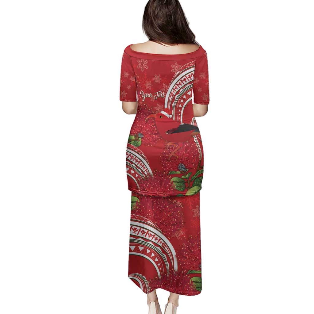 Personalized Mele Kalikimaka Hawaii Family Matching Puletasi and Hawaiian Shirt I'iwi Bird With Ohia Lehua - Red Color LT14 - Polynesian Pride