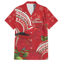 Personalized Mele Kalikimaka Hawaii Family Matching Short Sleeve Bodycon Dress and Hawaiian Shirt I'iwi Bird With Ohia Lehua - Red Color LT14 Dad's Shirt - Short Sleeve Red - Polynesian Pride