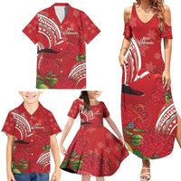 Personalized Mele Kalikimaka Hawaii Family Matching Summer Maxi Dress and Hawaiian Shirt I'iwi Bird With Ohia Lehua - Red Color LT14 - Polynesian Pride