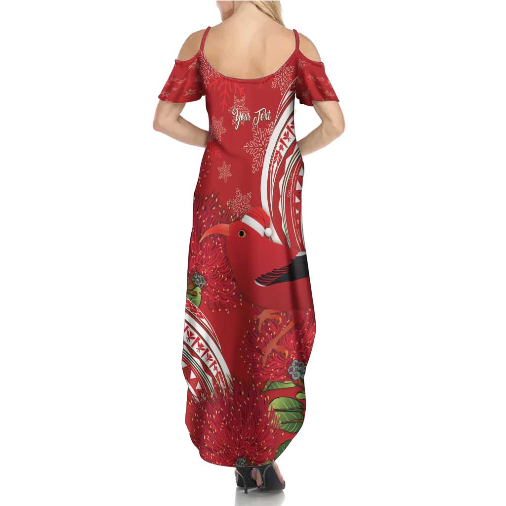 Personalized Mele Kalikimaka Hawaii Family Matching Summer Maxi Dress and Hawaiian Shirt I'iwi Bird With Ohia Lehua - Red Color LT14 - Polynesian Pride