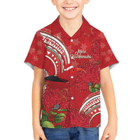Personalized Mele Kalikimaka Hawaii Family Matching Summer Maxi Dress and Hawaiian Shirt I'iwi Bird With Ohia Lehua - Red Color LT14 Son's Shirt Red - Polynesian Pride