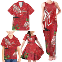 Personalized Mele Kalikimaka Hawaii Family Matching Tank Maxi Dress and Hawaiian Shirt I'iwi Bird With Ohia Lehua - Red Color LT14 - Polynesian Pride