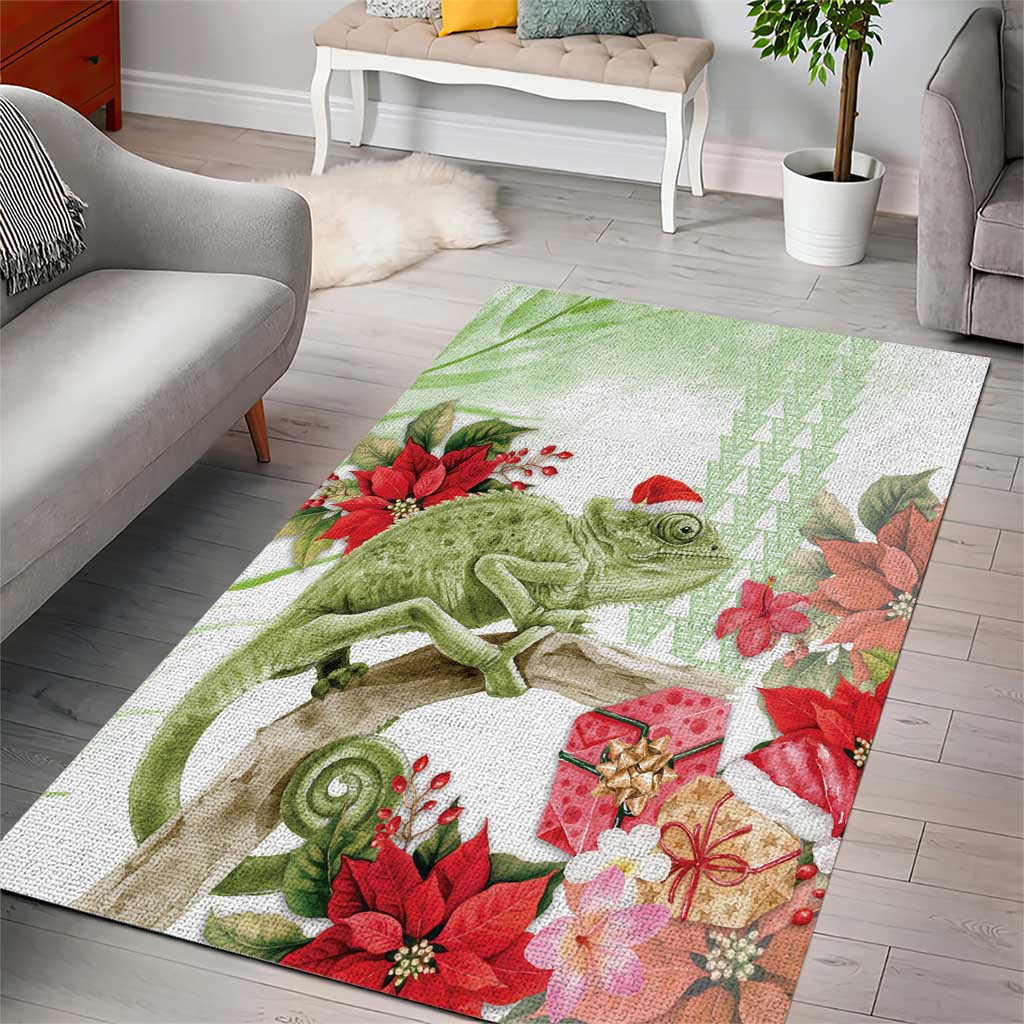 Pastel Green Hawaii Chameleon Christmas Area Rug Mele Kalikimaka Kakau - Watercolor