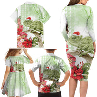 Pastel Green Hawaii Chameleon Christmas Family Matching Long Sleeve Bodycon Dress and Hawaiian Shirt Mele Kalikimaka Kakau - Watercolor LT14 - Polynesian Pride