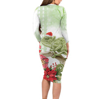 Pastel Green Hawaii Chameleon Christmas Family Matching Long Sleeve Bodycon Dress and Hawaiian Shirt Mele Kalikimaka Kakau - Watercolor LT14 - Polynesian Pride