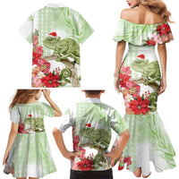 Pastel Green Hawaii Chameleon Christmas Family Matching Mermaid Dress and Hawaiian Shirt Mele Kalikimaka Kakau - Watercolor LT14 - Polynesian Pride