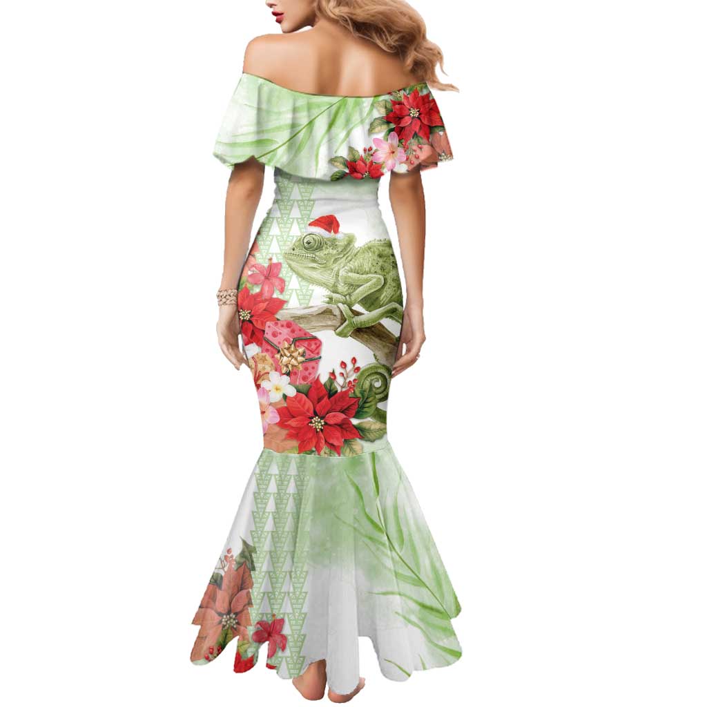 Pastel Green Hawaii Chameleon Christmas Family Matching Mermaid Dress and Hawaiian Shirt Mele Kalikimaka Kakau - Watercolor LT14 - Polynesian Pride