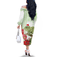 Pastel Green Hawaii Chameleon Christmas Family Matching Off The Shoulder Long Sleeve Dress and Hawaiian Shirt Mele Kalikimaka Kakau - Watercolor LT14 - Polynesian Pride