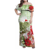 Pastel Green Hawaii Chameleon Christmas Family Matching Off Shoulder Maxi Dress and Hawaiian Shirt Mele Kalikimaka Kakau - Watercolor LT14 Mom's Dress Green - Polynesian Pride