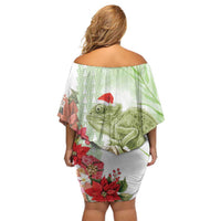 Pastel Green Hawaii Chameleon Christmas Family Matching Off Shoulder Short Dress and Hawaiian Shirt Mele Kalikimaka Kakau - Watercolor LT14 - Polynesian Pride
