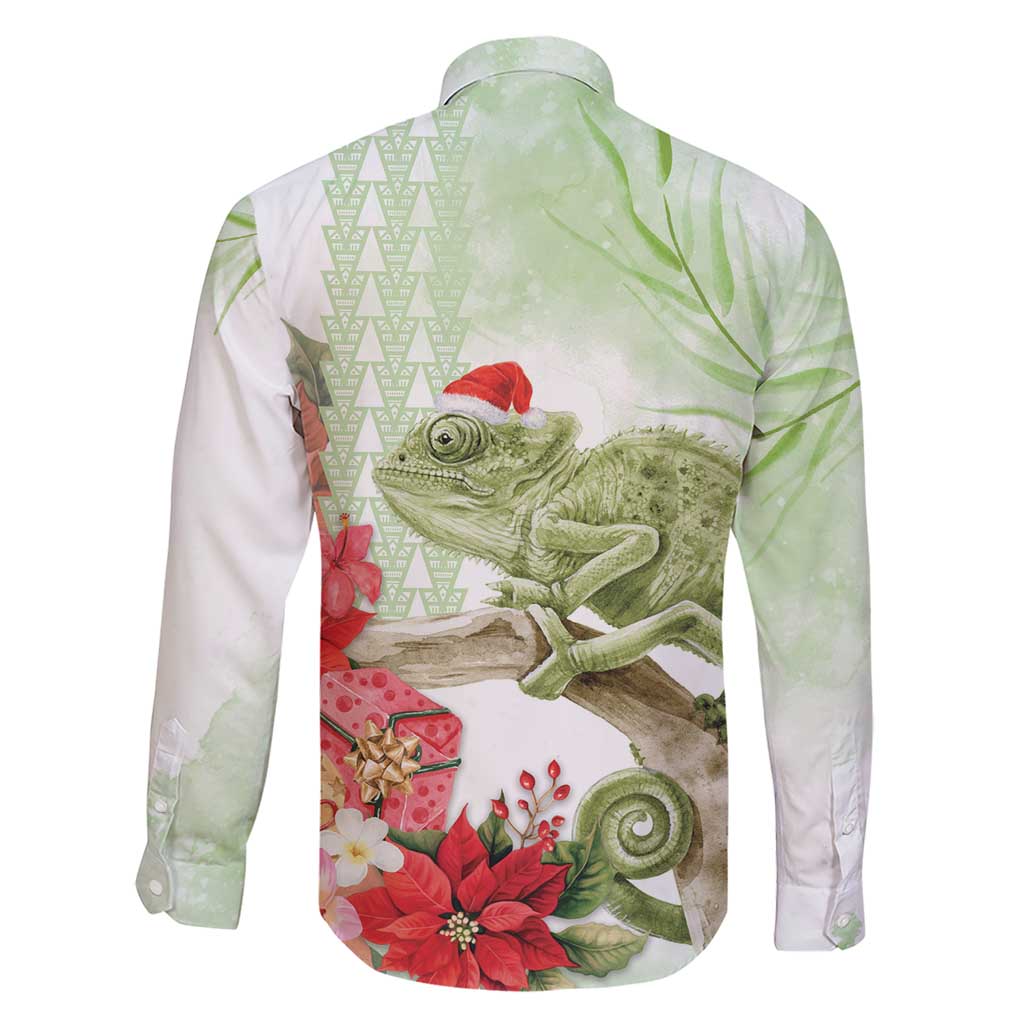 Pastel Green Hawaii Chameleon Christmas Family Matching Short Sleeve Bodycon Dress and Hawaiian Shirt Mele Kalikimaka Kakau - Watercolor LT14 - Polynesian Pride