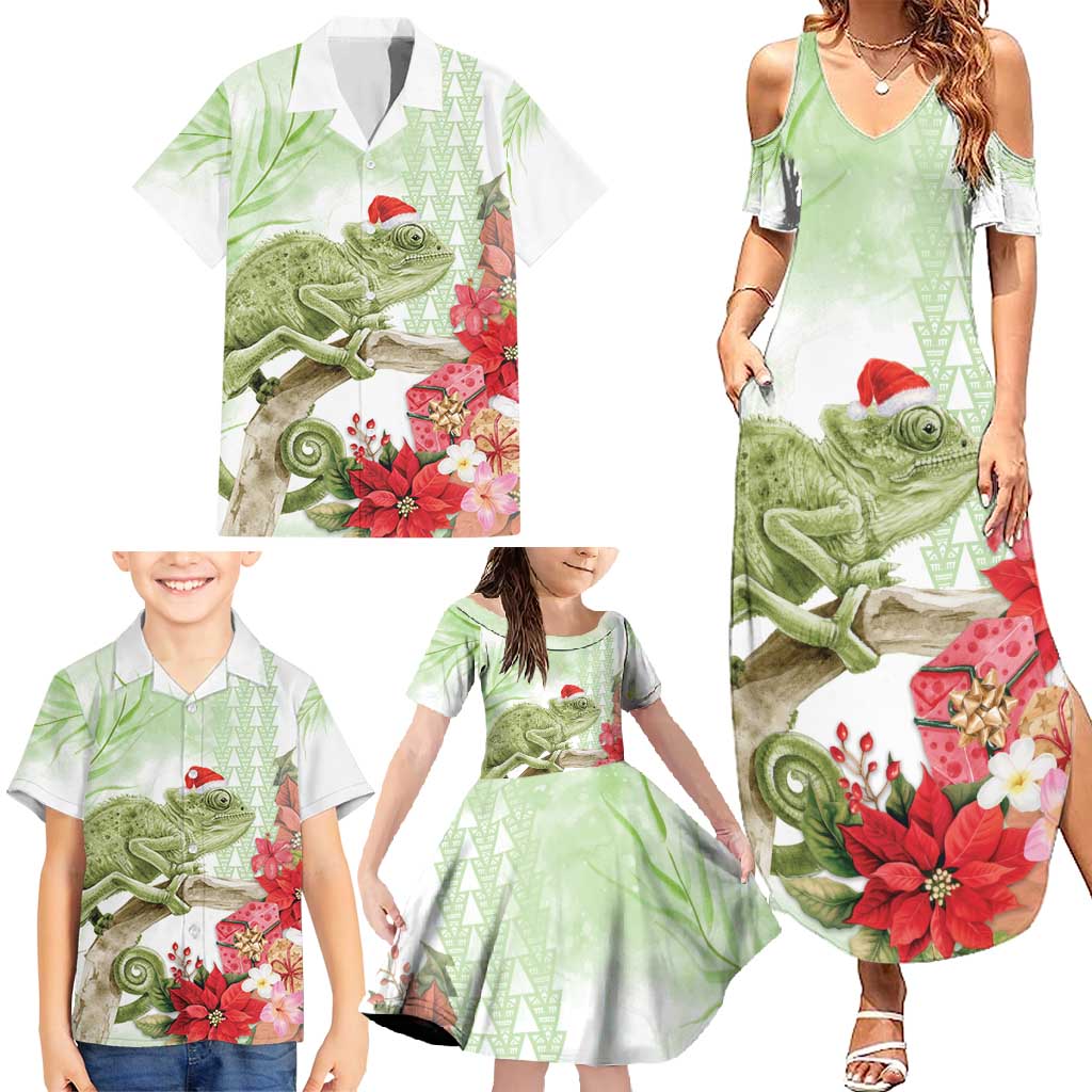 Pastel Green Hawaii Chameleon Christmas Family Matching Summer Maxi Dress and Hawaiian Shirt Mele Kalikimaka Kakau - Watercolor LT14 - Polynesian Pride