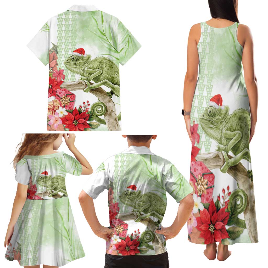 Pastel Green Hawaii Chameleon Christmas Family Matching Tank Maxi Dress and Hawaiian Shirt Mele Kalikimaka Kakau - Watercolor LT14 - Polynesian Pride