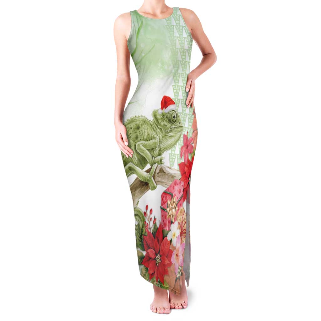 Pastel Green Hawaii Chameleon Christmas Family Matching Tank Maxi Dress and Hawaiian Shirt Mele Kalikimaka Kakau - Watercolor LT14 Mom's Dress Green - Polynesian Pride
