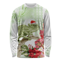 Pastel Green Hawaii Chameleon Christmas Long Sleeve Shirt Mele Kalikimaka Kakau - Watercolor