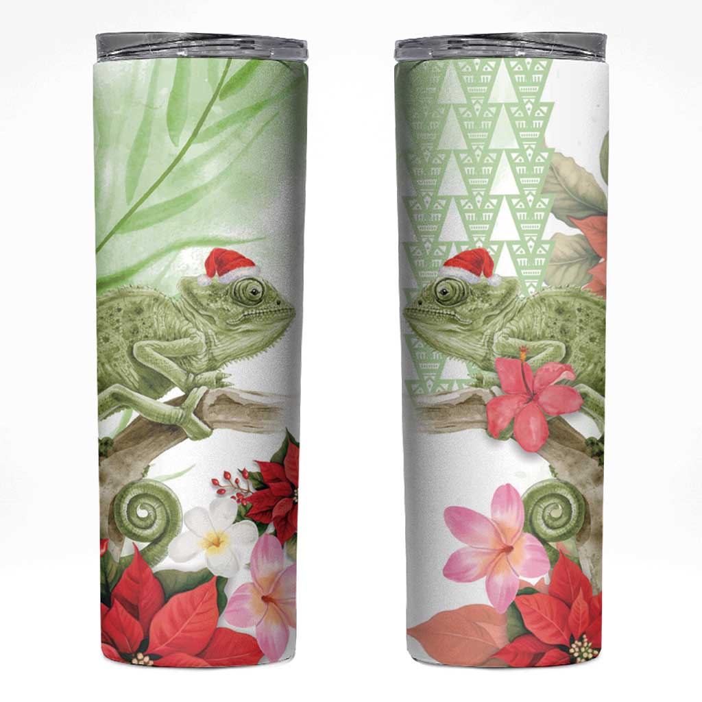 Pastel Green Hawaii Chameleon Christmas Skinny Tumbler Mele Kalikimaka Kakau - Watercolor LT14 Green - Polynesian Pride