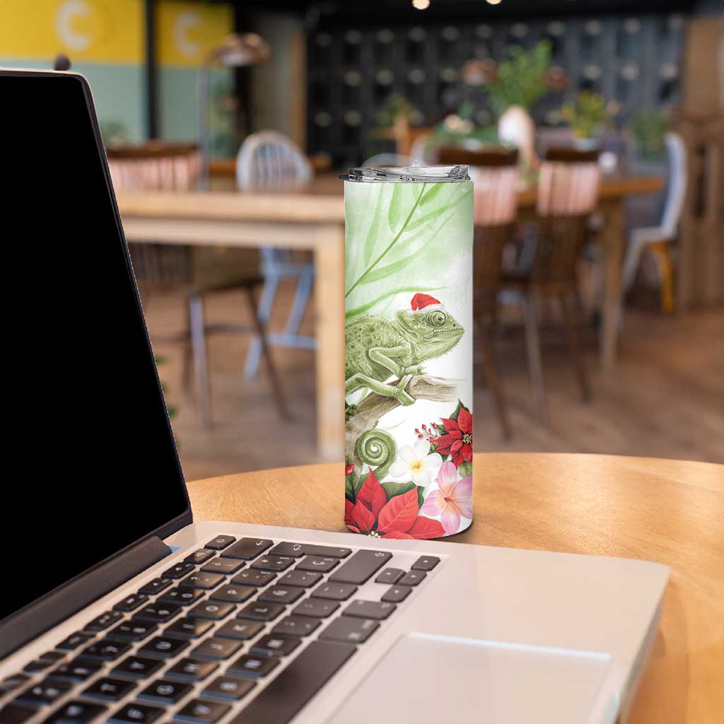 Pastel Green Hawaii Chameleon Christmas Skinny Tumbler Mele Kalikimaka Kakau - Watercolor LT14 - Polynesian Pride