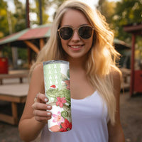 Pastel Green Hawaii Chameleon Christmas Skinny Tumbler Mele Kalikimaka Kakau - Watercolor LT14 - Polynesian Pride