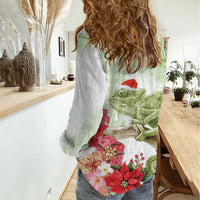 Pastel Green Hawaii Chameleon Christmas Women Casual Shirt Mele Kalikimaka Kakau - Watercolor LT14 - Polynesian Pride