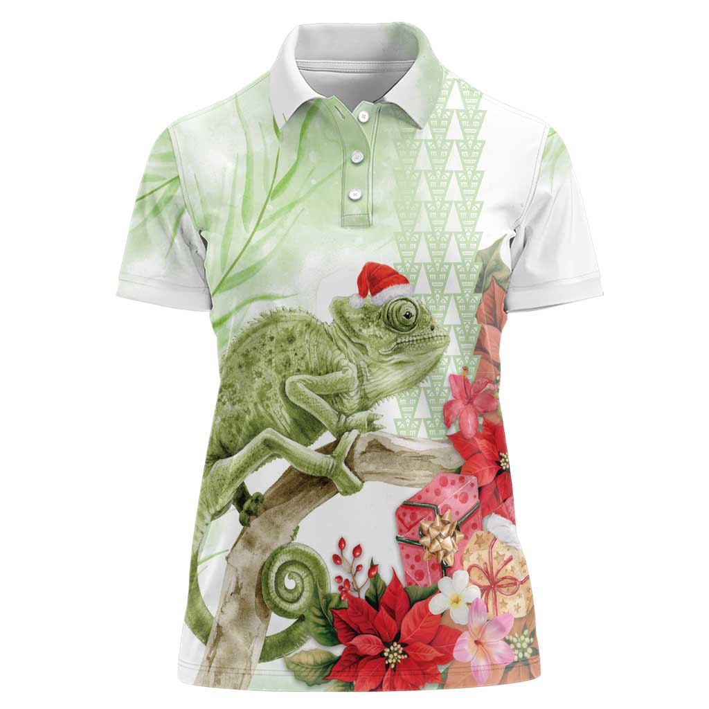 Pastel Green Hawaii Chameleon Christmas Women Polo Shirt Mele Kalikimaka Kakau - Watercolor LT14 Female Green - Polynesian Pride