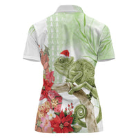 Pastel Green Hawaii Chameleon Christmas Women Polo Shirt Mele Kalikimaka Kakau - Watercolor LT14 - Polynesian Pride