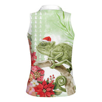 Pastel Green Hawaii Chameleon Christmas Women Sleeveless Polo Shirt Mele Kalikimaka Kakau - Watercolor LT14 - Polynesian Pride