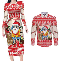 Hawaii Christmas Six Seven Couples Matching Long Sleeve Bodycon Dress and Long Sleeve Button Shirt Mele Kalikimaka Funny Santa 67 Gen Alpha Slang LT14 Red - Polynesian Pride