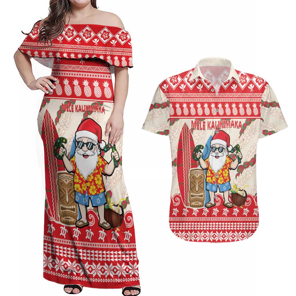 Hawaii Christmas Six Seven Couples Matching Off Shoulder Maxi Dress and Hawaiian Shirt Mele Kalikimaka Funny Santa 67 Gen Alpha Slang LT14 Red - Polynesian Pride