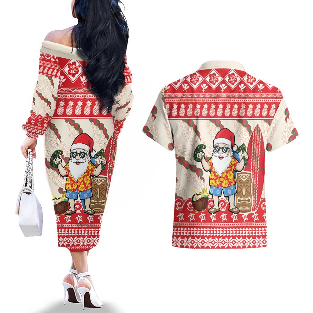 Hawaii Christmas Six Seven Couples Matching Off The Shoulder Long Sleeve Dress and Hawaiian Shirt Mele Kalikimaka Funny Santa 67 Gen Alpha Slang LT14 - Polynesian Pride
