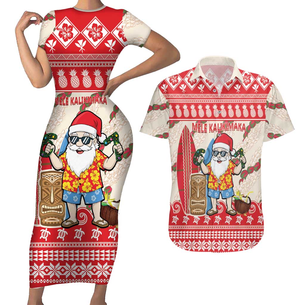 Hawaii Christmas Six Seven Couples Matching Short Sleeve Bodycon Dress and Hawaiian Shirt Mele Kalikimaka Funny Santa 67 Gen Alpha Slang LT14 Red - Polynesian Pride