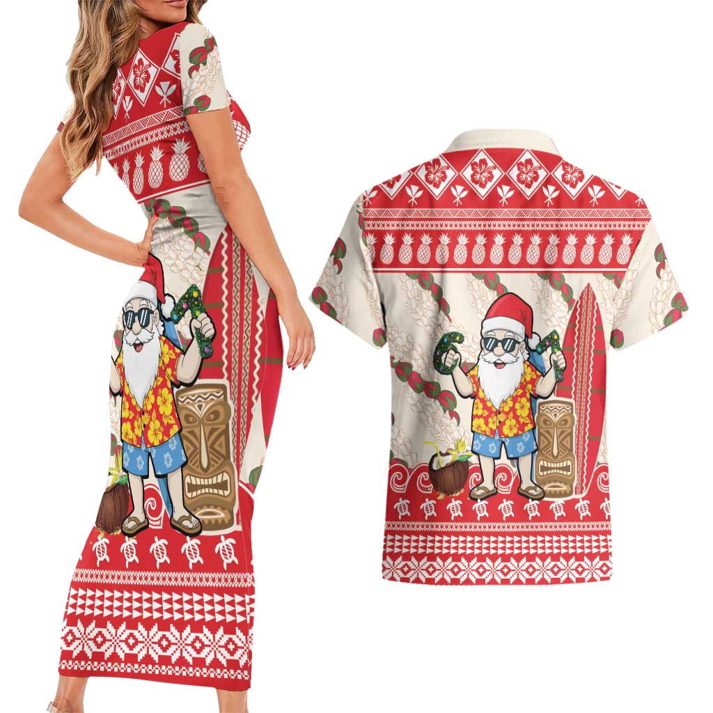 Hawaii Christmas Six Seven Couples Matching Short Sleeve Bodycon Dress and Hawaiian Shirt Mele Kalikimaka Funny Santa 67 Gen Alpha Slang LT14 - Polynesian Pride