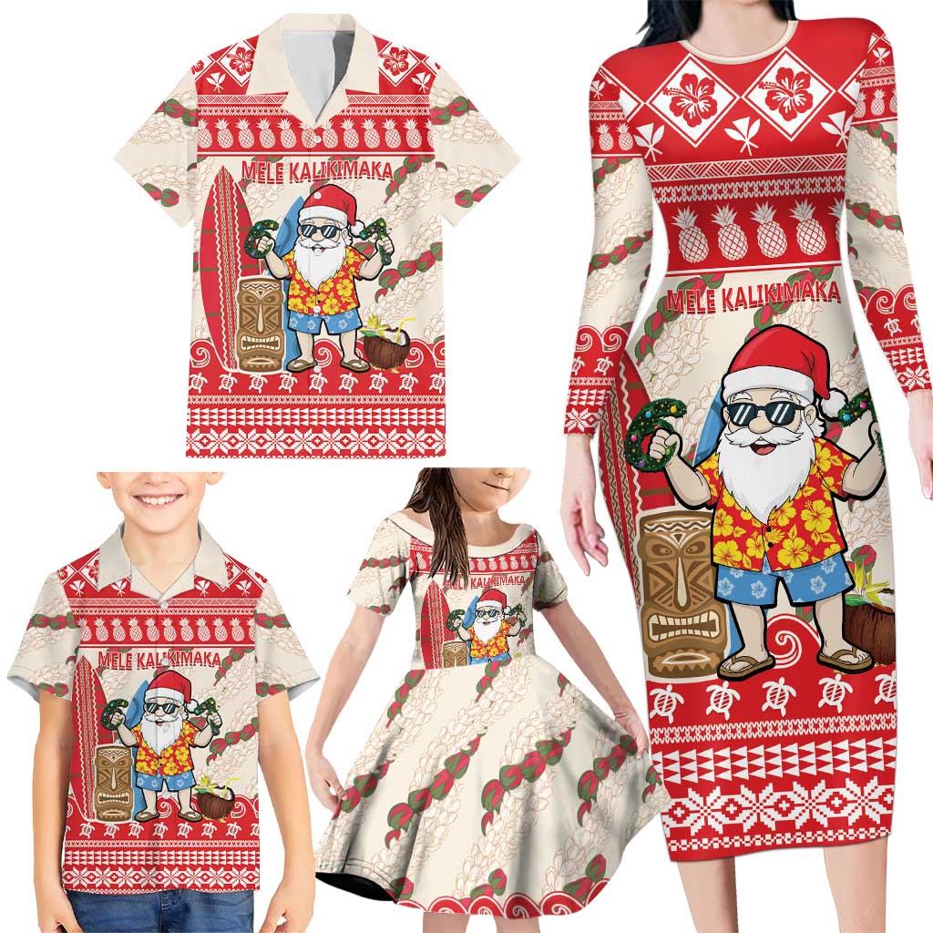 Hawaii Christmas Six Seven Family Matching Long Sleeve Bodycon Dress and Hawaiian Shirt Mele Kalikimaka Funny Santa 67 Gen Alpha Slang LT14 - Polynesian Pride