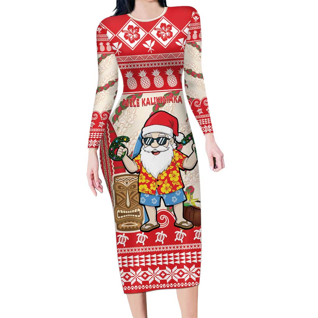 Hawaii Christmas Six Seven Family Matching Long Sleeve Bodycon Dress and Hawaiian Shirt Mele Kalikimaka Funny Santa 67 Gen Alpha Slang LT14 Red - Polynesian Pride