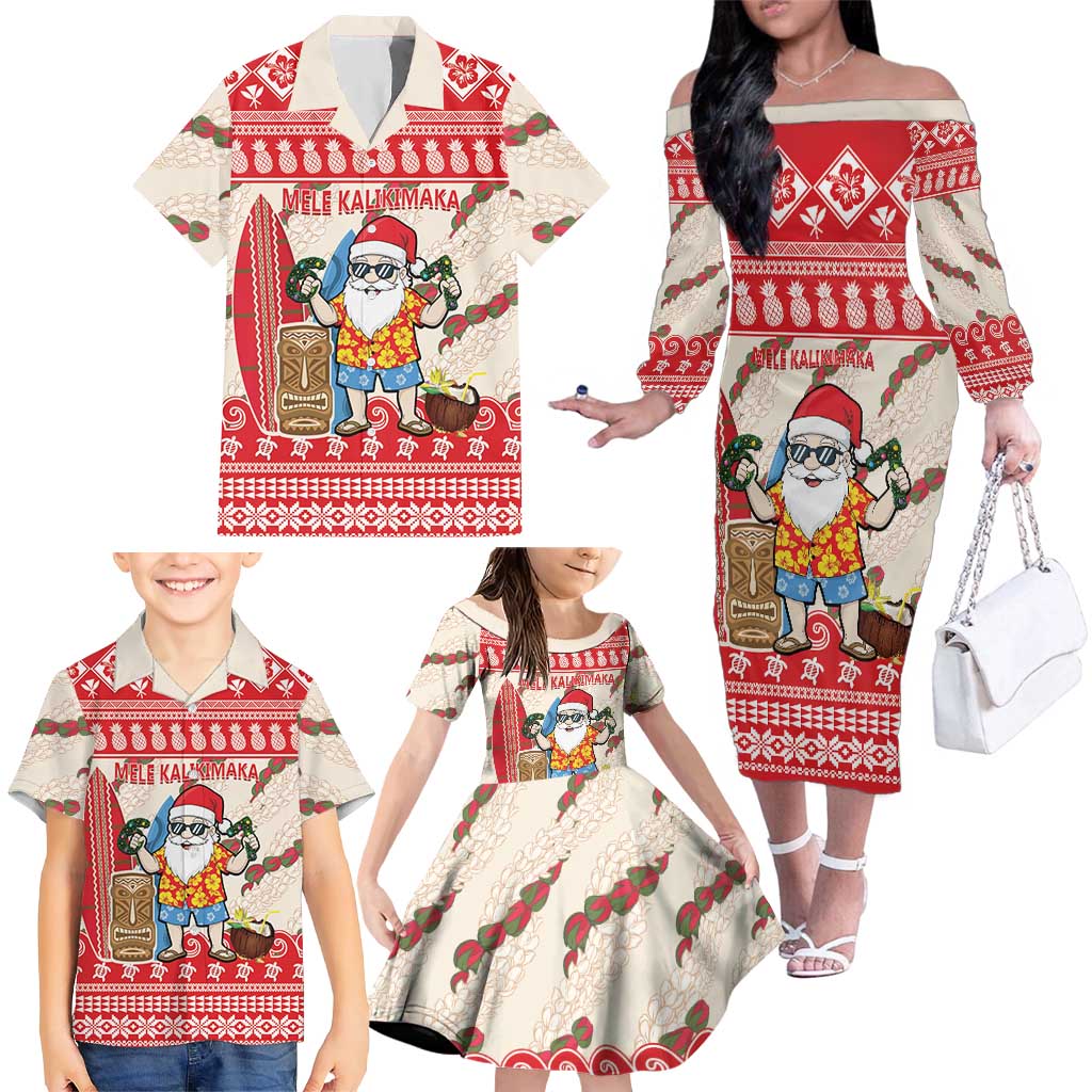 Hawaii Christmas Six Seven Family Matching Off The Shoulder Long Sleeve Dress and Hawaiian Shirt Mele Kalikimaka Funny Santa 67 Gen Alpha Slang LT14 - Polynesian Pride