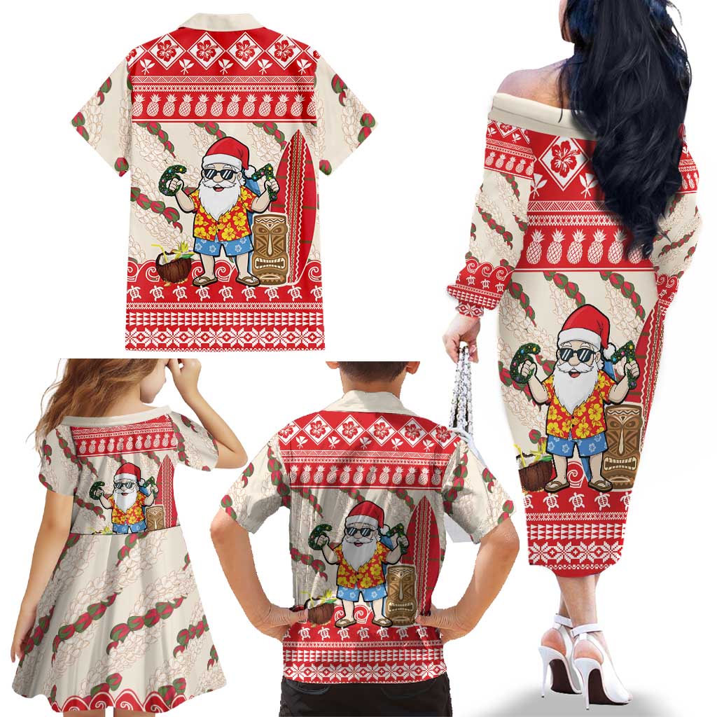 Hawaii Christmas Six Seven Family Matching Off The Shoulder Long Sleeve Dress and Hawaiian Shirt Mele Kalikimaka Funny Santa 67 Gen Alpha Slang LT14 - Polynesian Pride