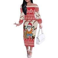 Hawaii Christmas Six Seven Family Matching Off The Shoulder Long Sleeve Dress and Hawaiian Shirt Mele Kalikimaka Funny Santa 67 Gen Alpha Slang LT14 Red - Polynesian Pride