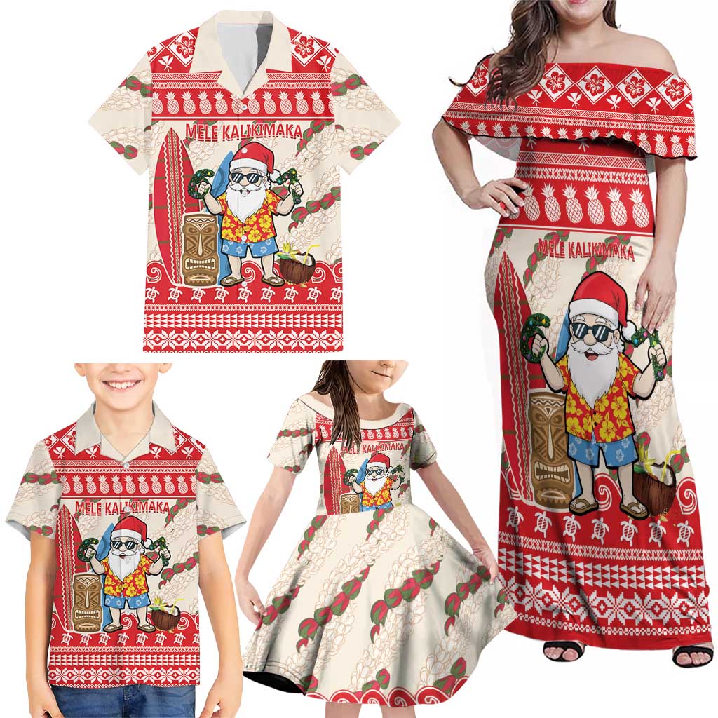 Hawaii Christmas Six Seven Family Matching Off Shoulder Maxi Dress and Hawaiian Shirt Mele Kalikimaka Funny Santa 67 Gen Alpha Slang LT14 - Polynesian Pride