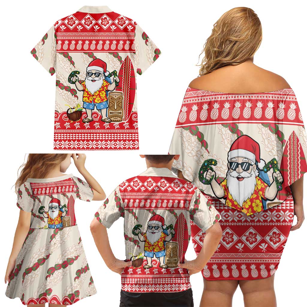 Hawaii Christmas Six Seven Family Matching Off Shoulder Short Dress and Hawaiian Shirt Mele Kalikimaka Funny Santa 67 Gen Alpha Slang LT14 - Polynesian Pride