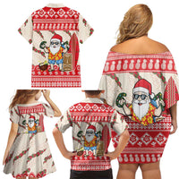 Hawaii Christmas Six Seven Family Matching Off Shoulder Short Dress and Hawaiian Shirt Mele Kalikimaka Funny Santa 67 Gen Alpha Slang LT14 - Polynesian Pride